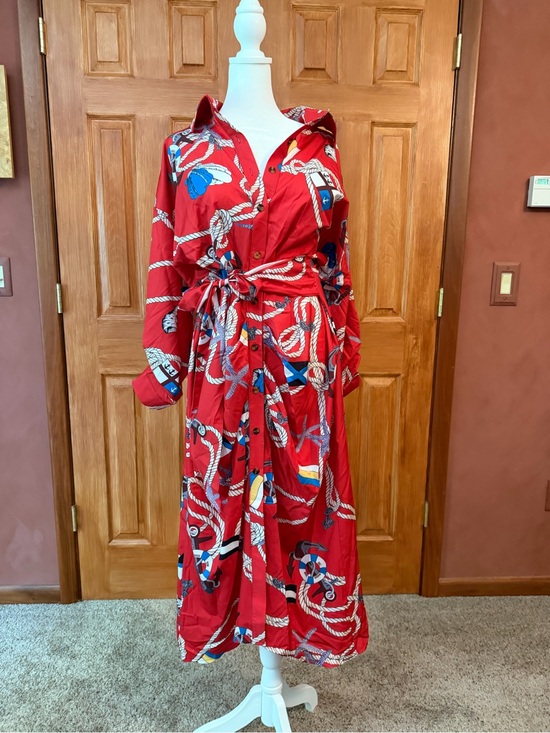 X & Z Dresses & Skirts - Red Nautical Print Maxi Shirt Dress